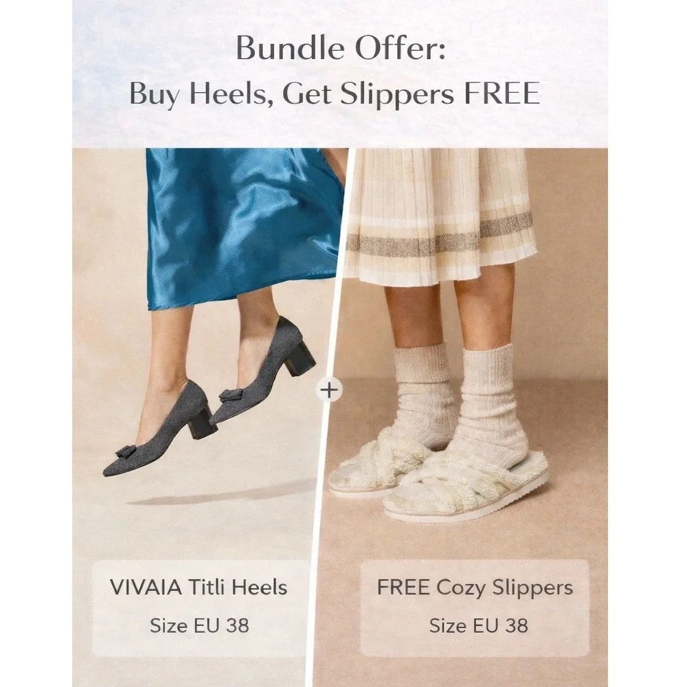 VIVAIA Titli Pointed-Toe Bow Heels | NWT - EU 38 / US 7–7.5 + FREE Slippers
